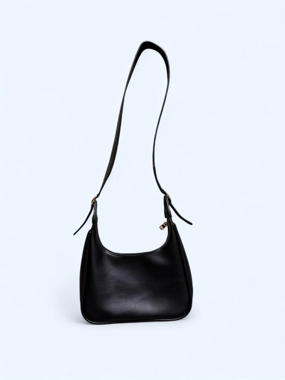 Classic Faux Leather Black Shoulder Bag with Curved Silhouette